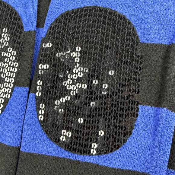 Michael Kors Sweater Womens Small S Blue Black Stripe V Neck Sequins Elbow Knit - Picture 5 of 10